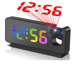 Gift LED digital projection alarm clock-180° Rotatable Projector with Indoor Temperature Date Week Display,Adjustable Brightness, Snooze Model,Voice Control,12/24H Display