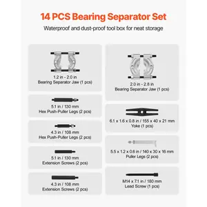 VEVOR Bearing Puller Kit, 14-Piece 5 Ton Capacity Bearing Separator, Pinion Wheel Bearing Removal Kit with 2-Inch and 2.8-Inch Jaws, Bearing Puller Set, Heavy Duty Bearing Splitter Tool Kit with Case