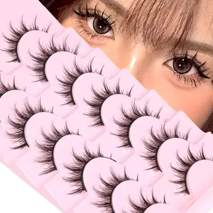 Manga Lashes Natural Look False Eyelashes Anime Lashes Mink Wispy Fluffy Spiky 3D Volume Eyelashes Pack Korean Japanese Asian Cosplay Fake Eyelashes Look Like Individual Cluster 7 Pairs