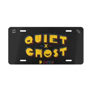 QUIET X GHOST Decorative License Plate - Retro Video Game Style Black Yellow Red Car Tag 12x6 P4cman Aesthetic