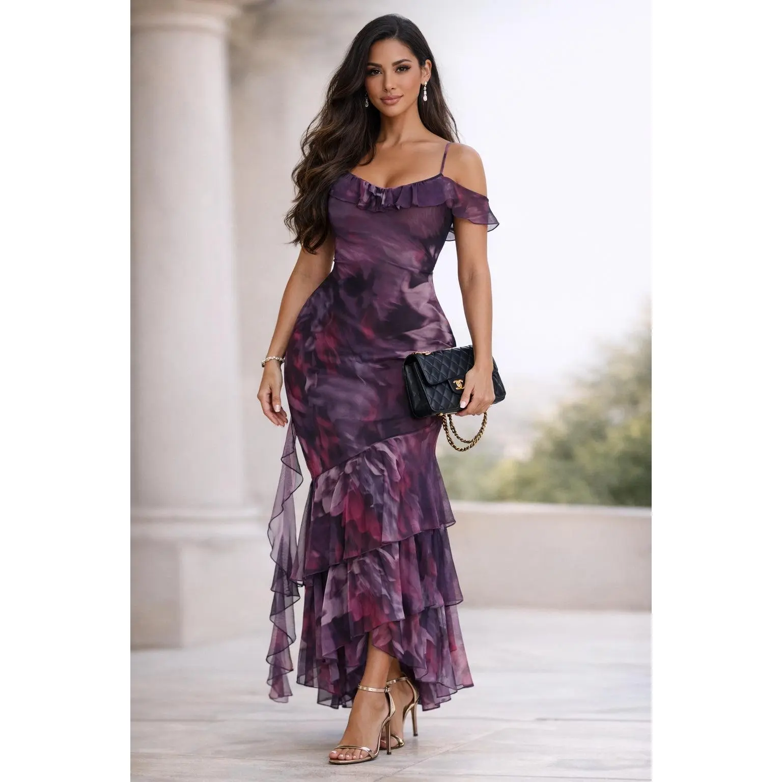 Enchanted Bloom Ruffled Mesh Maxi Dress Enchanted Bloom Ruffled Mesh Maxi Dress