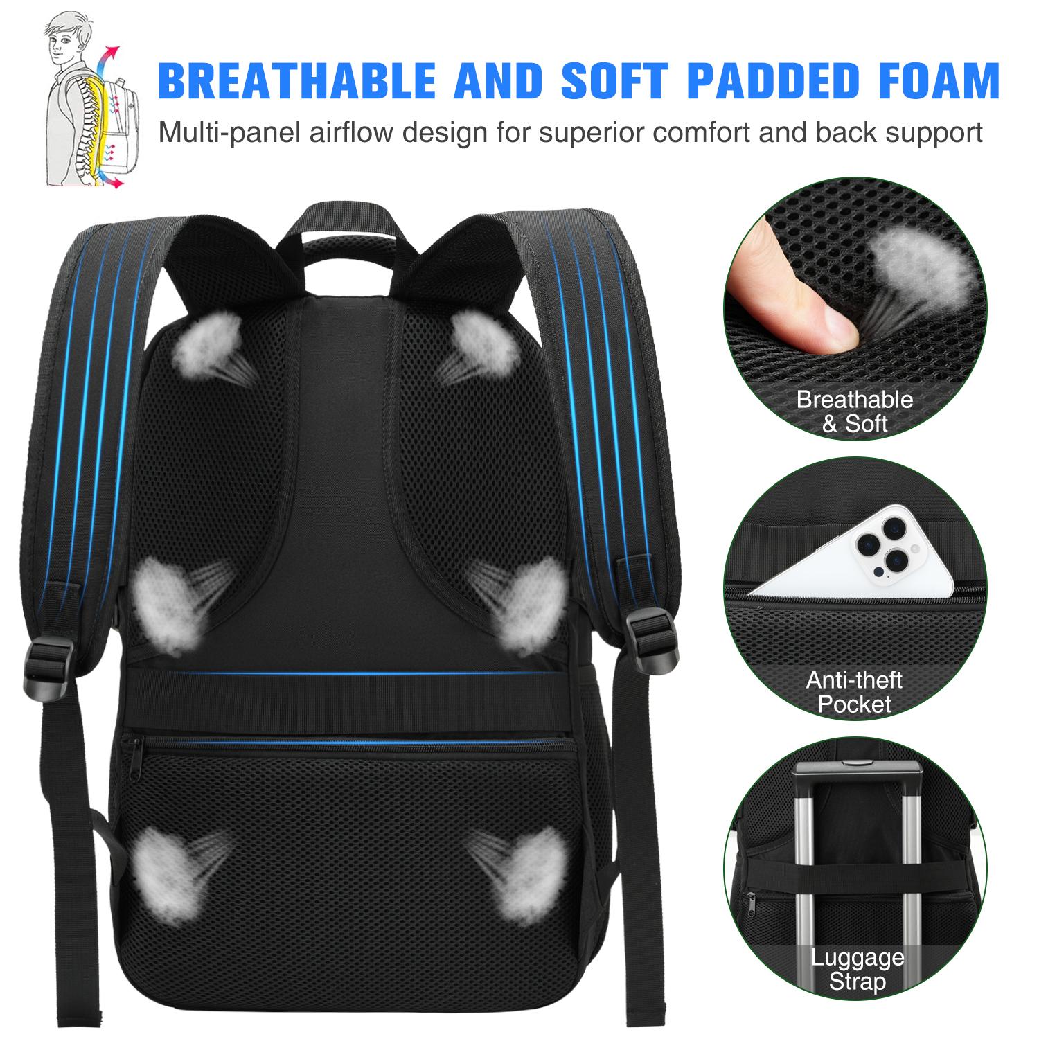 YAMTION 15 Inch Laptop Backpack, Large Capacity Backpack with USB Charging Port & Headphone Jack, Water Resistant Multi-Compartment Bookbag for Teens, College Students, Working Adults, School, Work, Office, Business Trips, Travel & Daily Commute