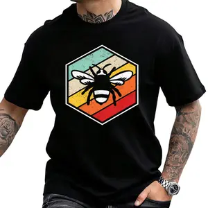 Men'S & Women'S Honey Bee Swarm Graphic T-Shirt - 100% Casual Short Sleeve Round Neck Tee with Bee & Honeycomb Print, All-Season Fit, S-XXXL Sizes for Outdoor & Casual Attire - Nature-Inspired Apparel for Beekeeping & Casual Outfits