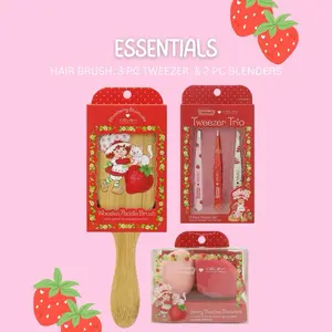 Strawberry Shortcake Essentials Set Hair Brush, 3 PC Tweezer, 2 PC Beauty Blender Beauty Essentials
