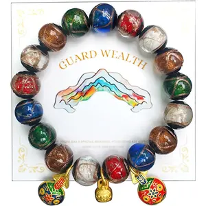 Colorful Gray Glaze Bracelet for Men and Women – Imperial Palace-Style Gold-Swallowing Beast Family Guardian Jewelry, Ancient Oriental Glazed Beads for Good Luck & Abundance Flow, Energy-Balancing Harmony Bracelet