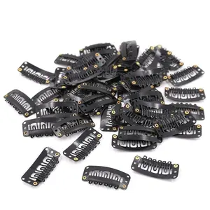 Zebaish U Shape Black Metal Clips 5 Pack for Hair Extensions Toppers and Wigs 3.2 cm Snap Clips with Silicone Backing