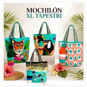 WAYUU XL Mochilon Tapestry Bag - Artisan Style Women's Handbag, Color-Block Woven Tote, Geometric Pattern Casual Bag with Tassel, Artisan Style Women's Handbags