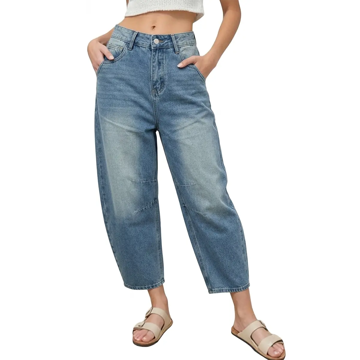 2026 New Harem Pants Pleated Split Thick Basic Jeans Bottoms, Daily Casual Loose Versatile Pockets Petite Jeans baggy jeans Denim Womenswear (Smaller Waist Size - Check Size Guide or Order One Size Larger)