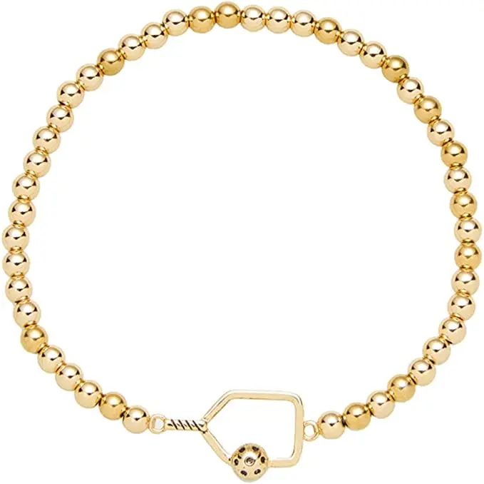 BORN TO RALLY Pickleball Gold Beaded Stretch Bracelet