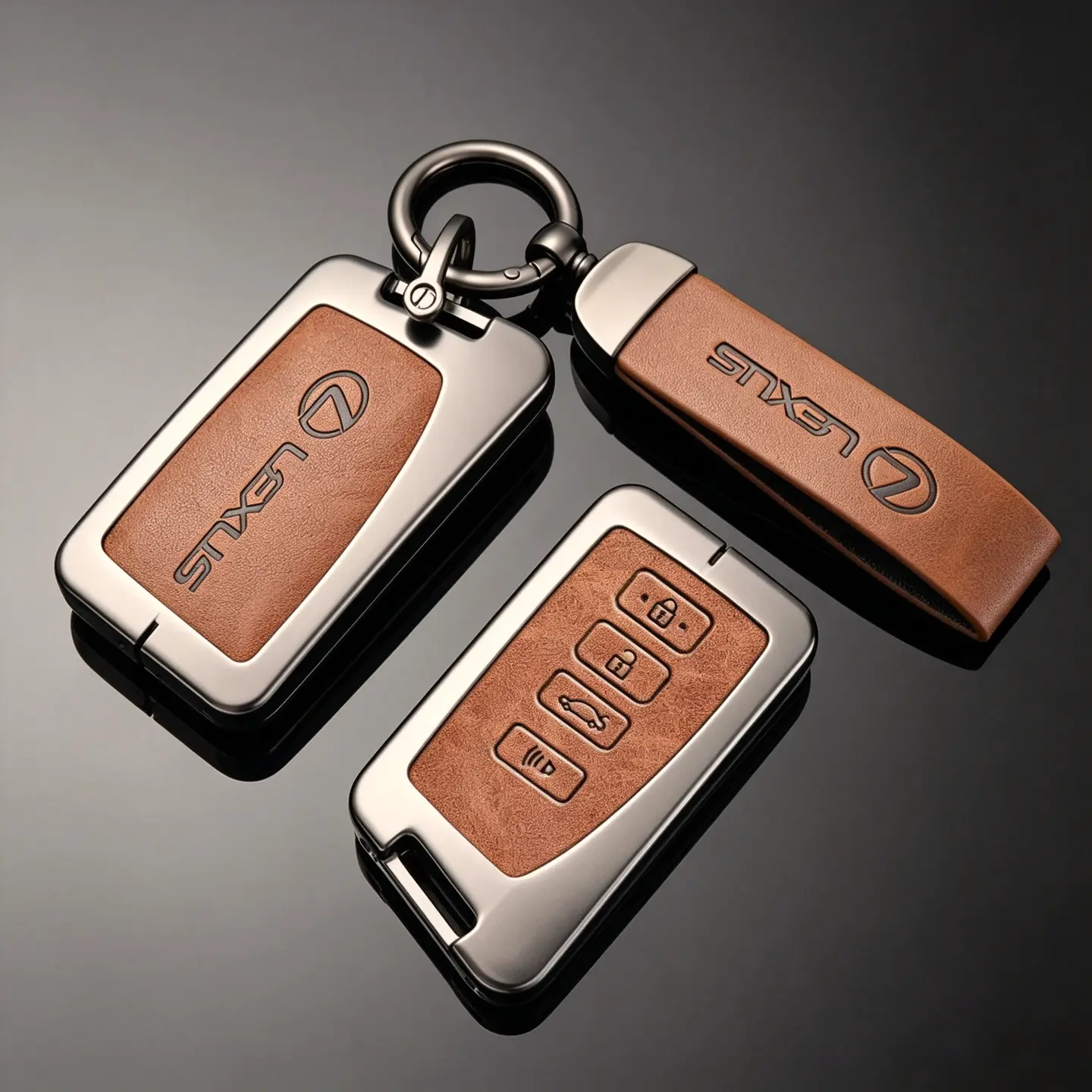 for Lexus Key Fob Cover with Key Chain, Upper Leather+TPU 360 Degree Protection Key Case fits