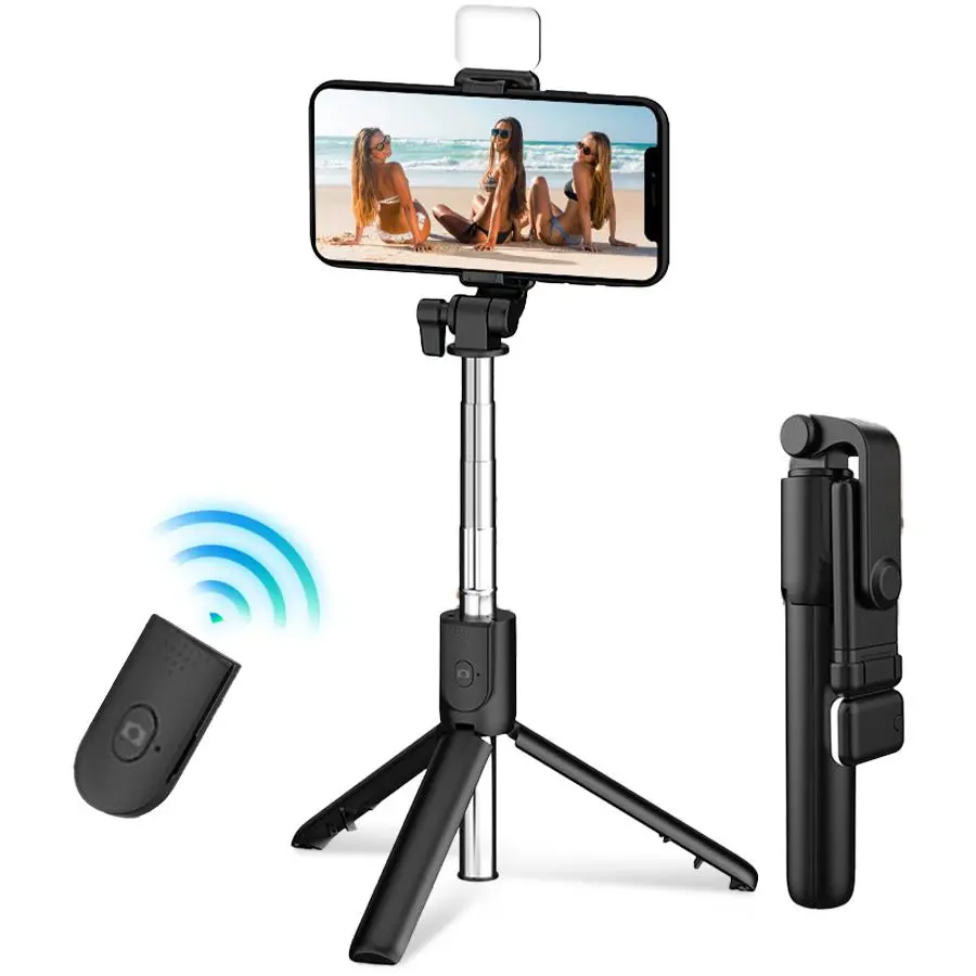 Portable Selfie Stick with Wireless Remote Control, 360 Degree Adjustable Cell Phone Tripod, Retractable Tripod Stand for iPhone & Android, Cellphone, Smartphone Camera Accessories, Travel Gadgets