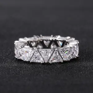 Fully Inlaid Eternity Ring, All-Round Sparkling, Lined With Triangular Cut Cubic Zirconia, Stackable Design, Unisex Wedding & Engagement Jewelry For Men And Women