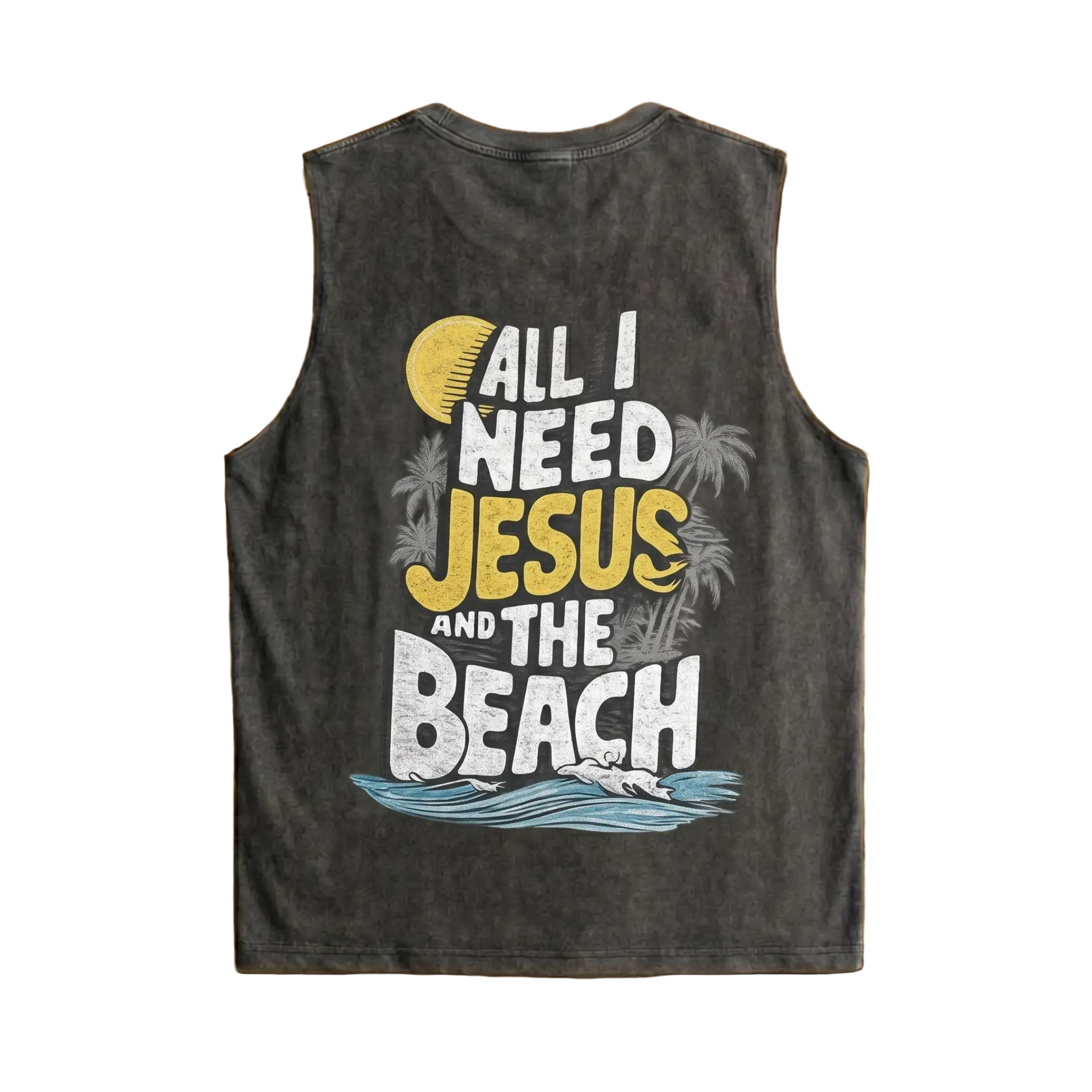 All I Need Jesus And The Beach Wash Tank Top Heavyweight Workout Tank Jesus Christ