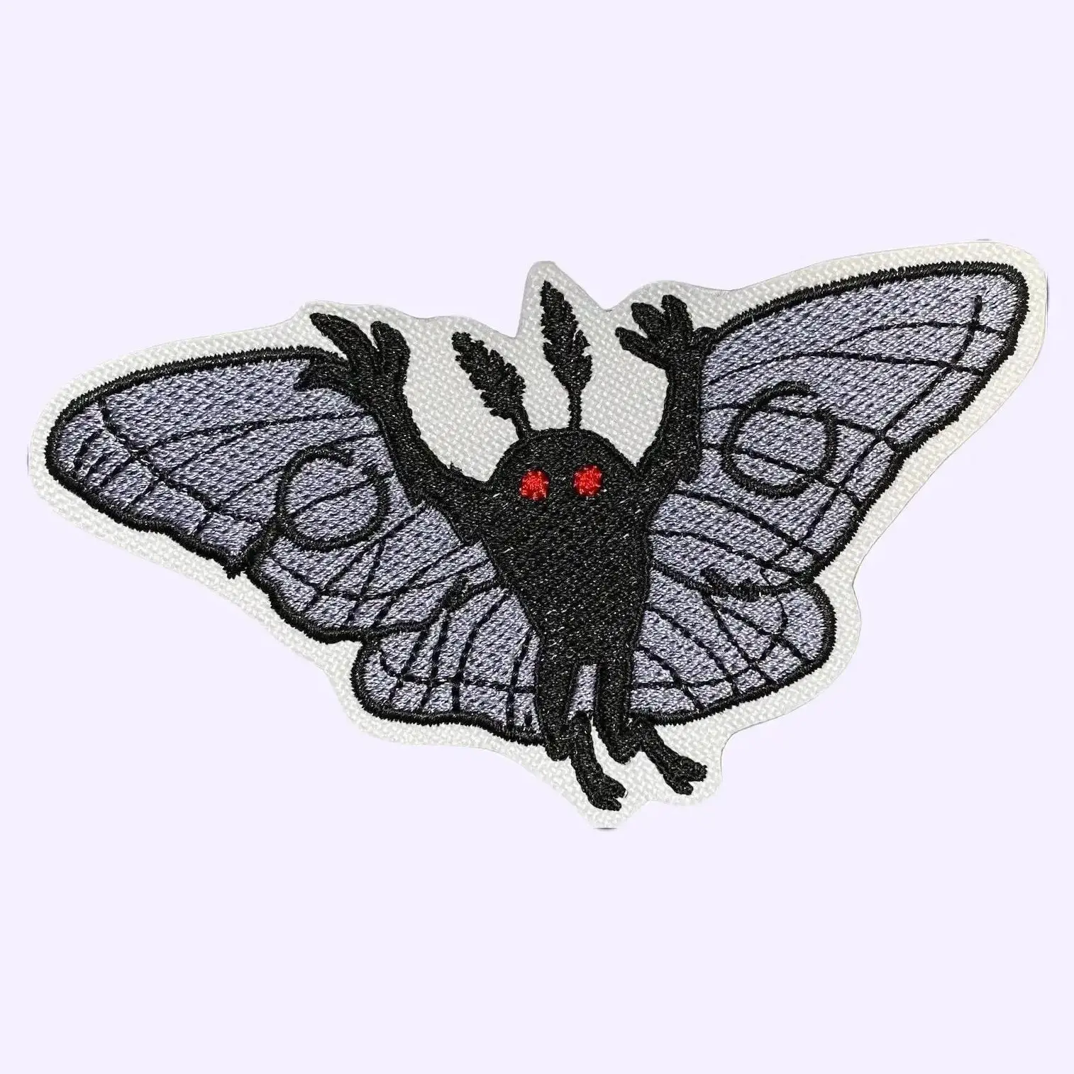 Mothman Cryptid Iron-On/Sew-On Patch - Paranormal Folklore Cryptozoology Humanoid Creature, Geometric & Butterfly Embroidery, 3.54"x3.30" Polyester Fabric Patch, Made to Order for Jackets, Sweaters