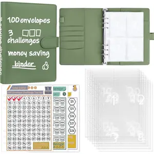 100 Envelopes  Challenge Binder, A5 Budget Binder with  Envelopes, Savings Challenges Book to Save $500, $5,050, $10,000 Budget Planner, Olive Green