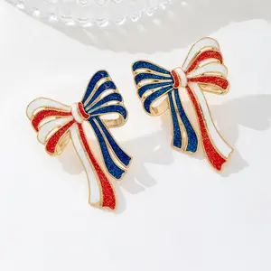 A Pair of Earrings Featuring a Bow Design in Geometric Shapes, Inspired by The Colors of The American Independence Day，party gift，party decoration