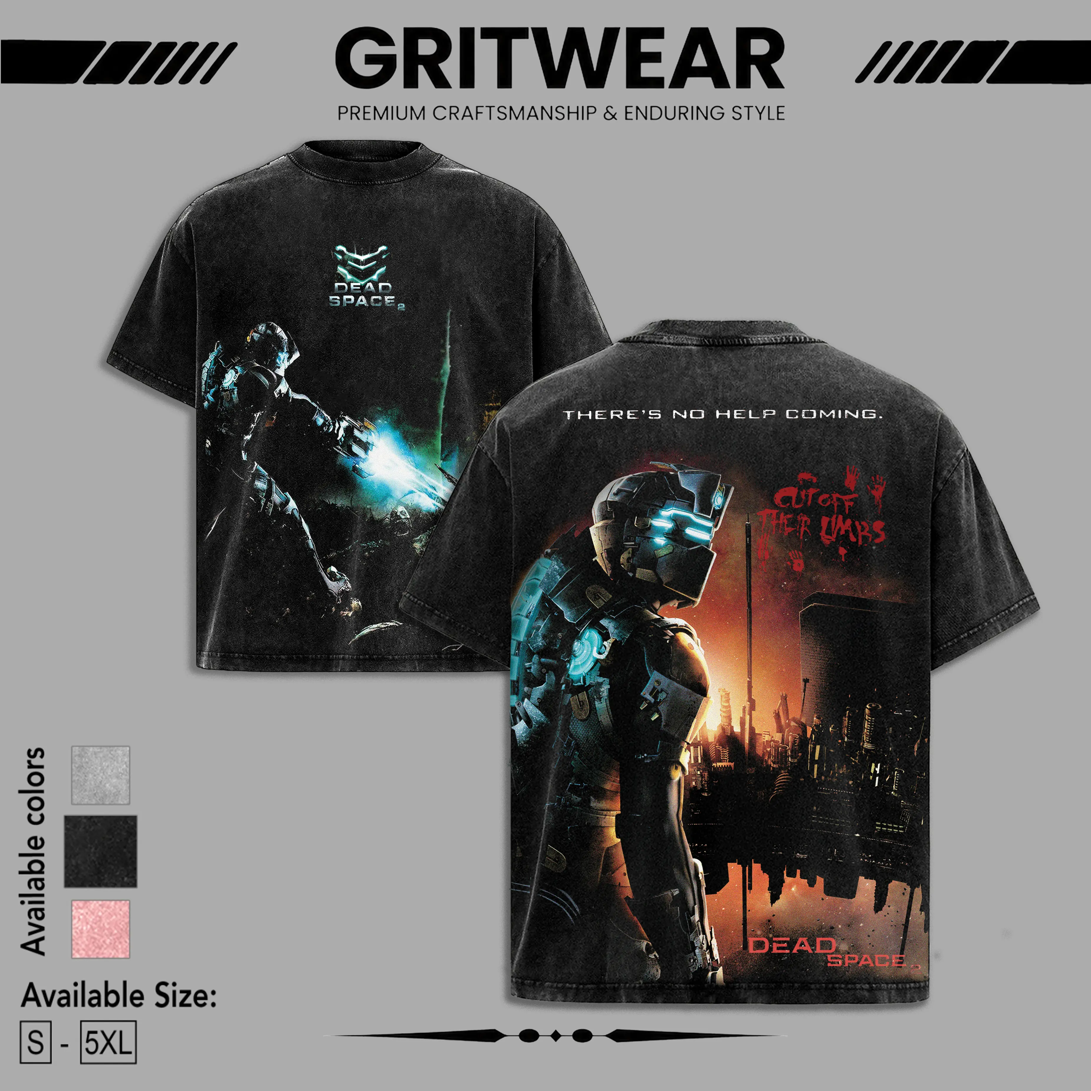 Dead Space 2 Graphic Garment - Isaac Clarke Sci-Fi Survival Horror Gaming Washed Cotton Oversized Ribbed Breathable Casual Shortsleeve T-Shirt, Black Vintage Streetwear Top, Fabric