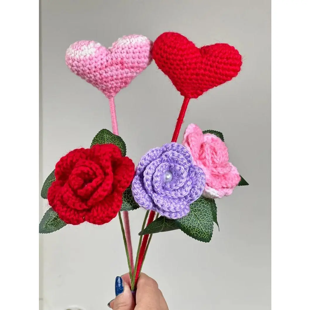 Handmade Crochet Heart & Rose Bouquet | Mother's Day & Valentine's Day Gift