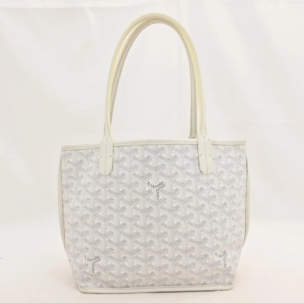 Pre-owned Goyard As Shown Shoulder Bags Anjou Mini Tote Hand Bag Herringbone White go55164cc