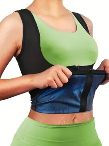 Women's Solid Zipper Front Sports Sauna Top, Zip Front Body Shaping Shapewear Top for Sports Workout Gym Exercise, Casual Workout Tops for Women, Women's Sport & Outdoor Clothing, Workout Clothes, Gym Fitness Top, Athletic Yoga Tops, Fitness Running Tops