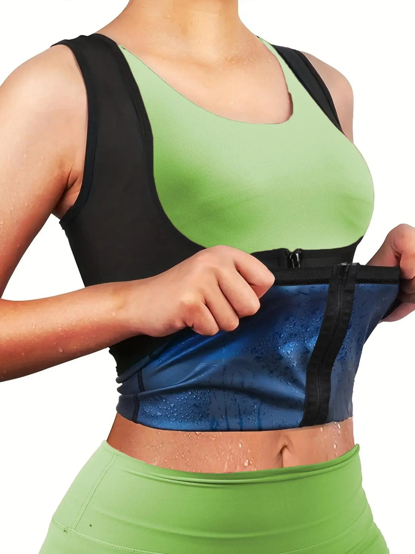 Women's Solid Zipper Front Sports Sauna Top, Zip Front Body Shaping Shapewear Top for Sports Workout Gym Exercise, Casual Workout Tops for Women, Wome