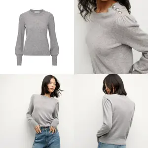 Veronica Beard Nelia Cashmere Pullover Button Accent Size S Grey