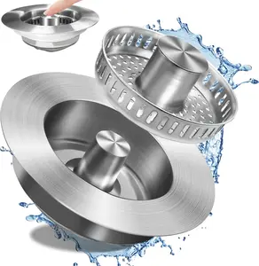 Upgraded 3 in 1 Kitchen Sink Drain Strainer and Stopper, Drain Plug Filter for Bathroom Sink, Standard 3-1/2'' Drain, Anti-Clogging Basket Strainer