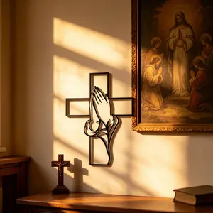 Cross & Hand Design Wall Decor, Stylish Religious Decor, Modern Style Religious Wall Art, Wall Decor for Home Living Room Bedroom, Home Decor Ideas