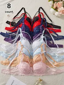 8-Pack Breathable Lace Fabric Underwire Bralette, Sexy Elegant Lady Slim-Fitting Lightweight Medium Supportive Bra, All Seasons Comfort & Style, Gifts for her