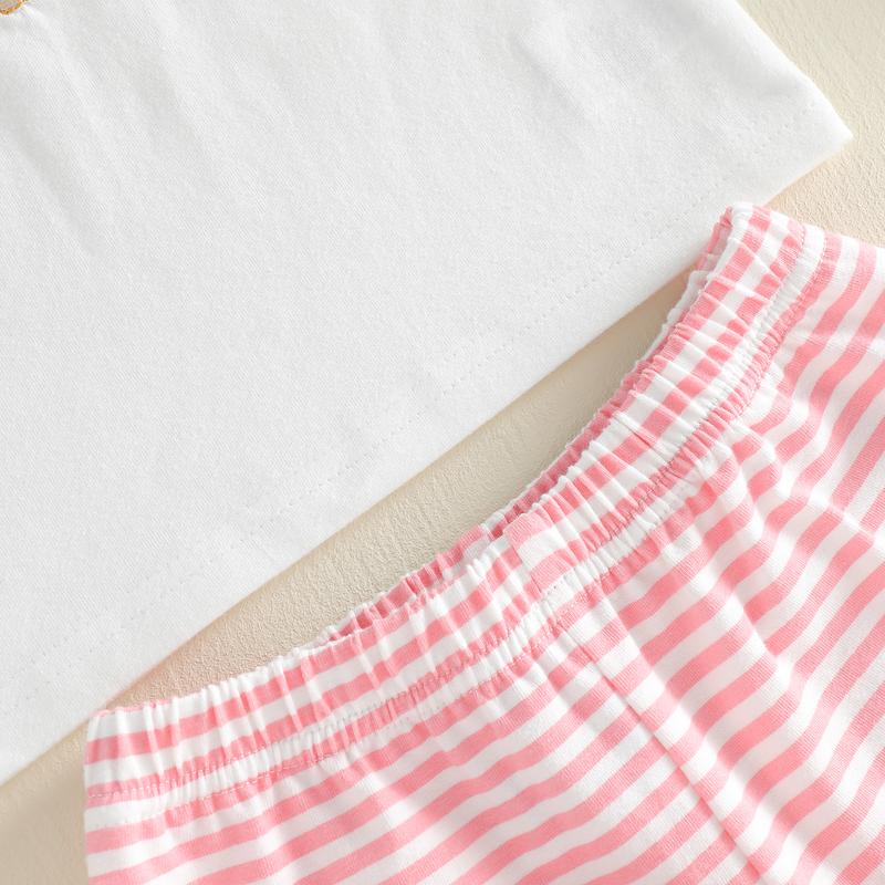 Little Kids Toddler Baby Girl Easter Outfit Fly Sleeve Dog Embroidery Shirt Top Stripe Shorts Set Summer Clothes