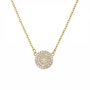 Pave Circle CZ Diamond Pendant Necklace | Gold Necklace