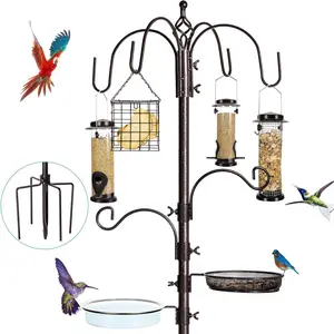 6-Hook Wild Bird Feeding Station Kit with 4 Feeders Bath and Mesh Tray 94 Inch for Outdoor Bird Watching Parakeet Cage Use