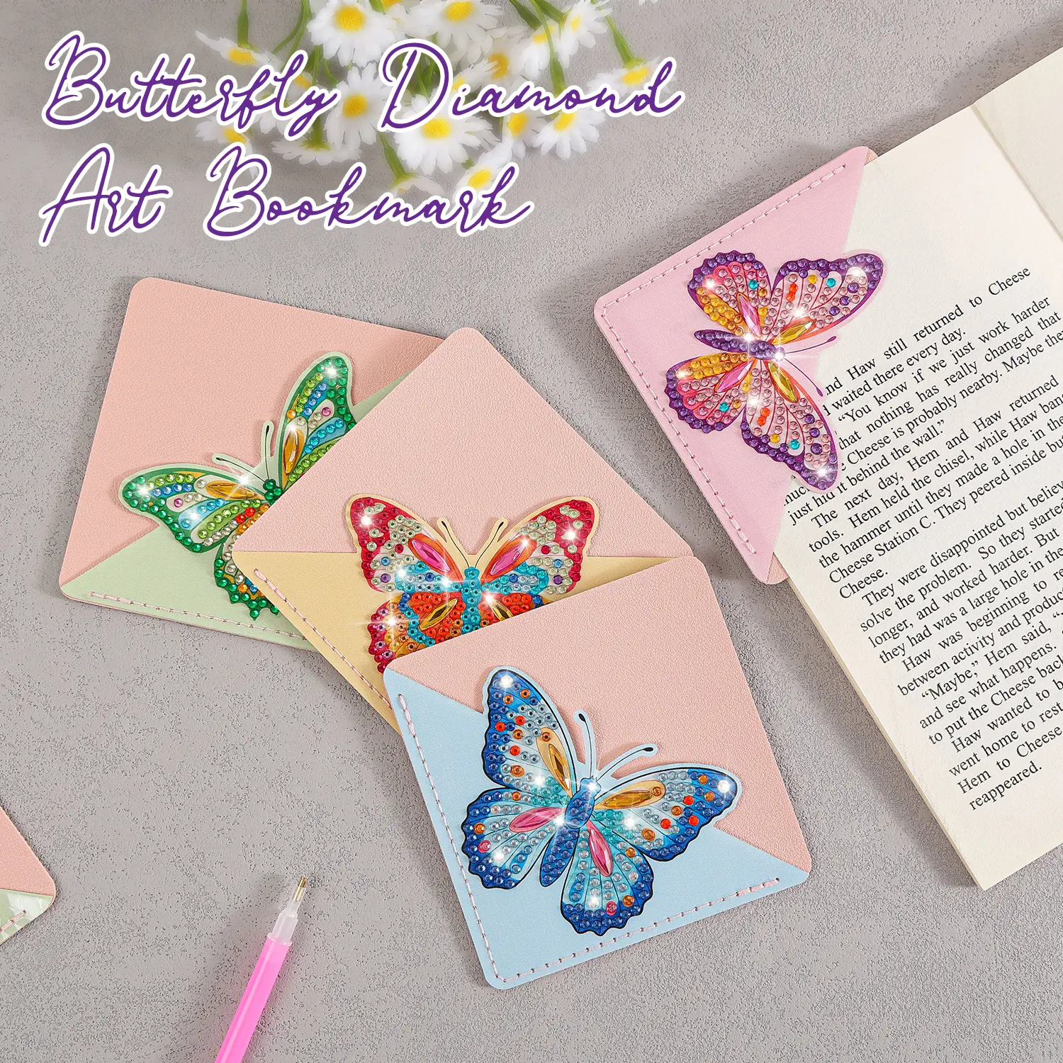 4 Pcs Diamond Art Bookmark Kit Butterfly Diamond Painting Bookmark DIY Corner Book Marks for Kid Adult Book Lover Graduation Birthday Wedding Crafts Supplies