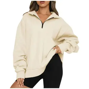 Women’s Oversized Sweatshirts Autumn Sweaters Fashion Hoodies Half-Zip Pullovers Long-Sleeve Tops
