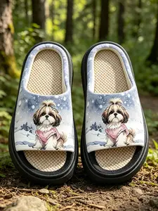 Winter Watercolor Siamese Cat Snowflake Home Slippers, Waffle Hemp Breathable Soft Cute Healing Shoes, Cozy Indoor Footwear