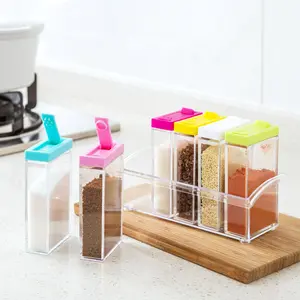 6-Piece Spice Bottle Set, Transparent PP Material, Salt & Pepper, Fennel Powder, Clear Plastic, Kitchen Seasoning Storage Container
