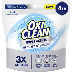 OxiClean Triple Action White Revive Laundry Whitener and Stain Remover Powder, 4 lbs