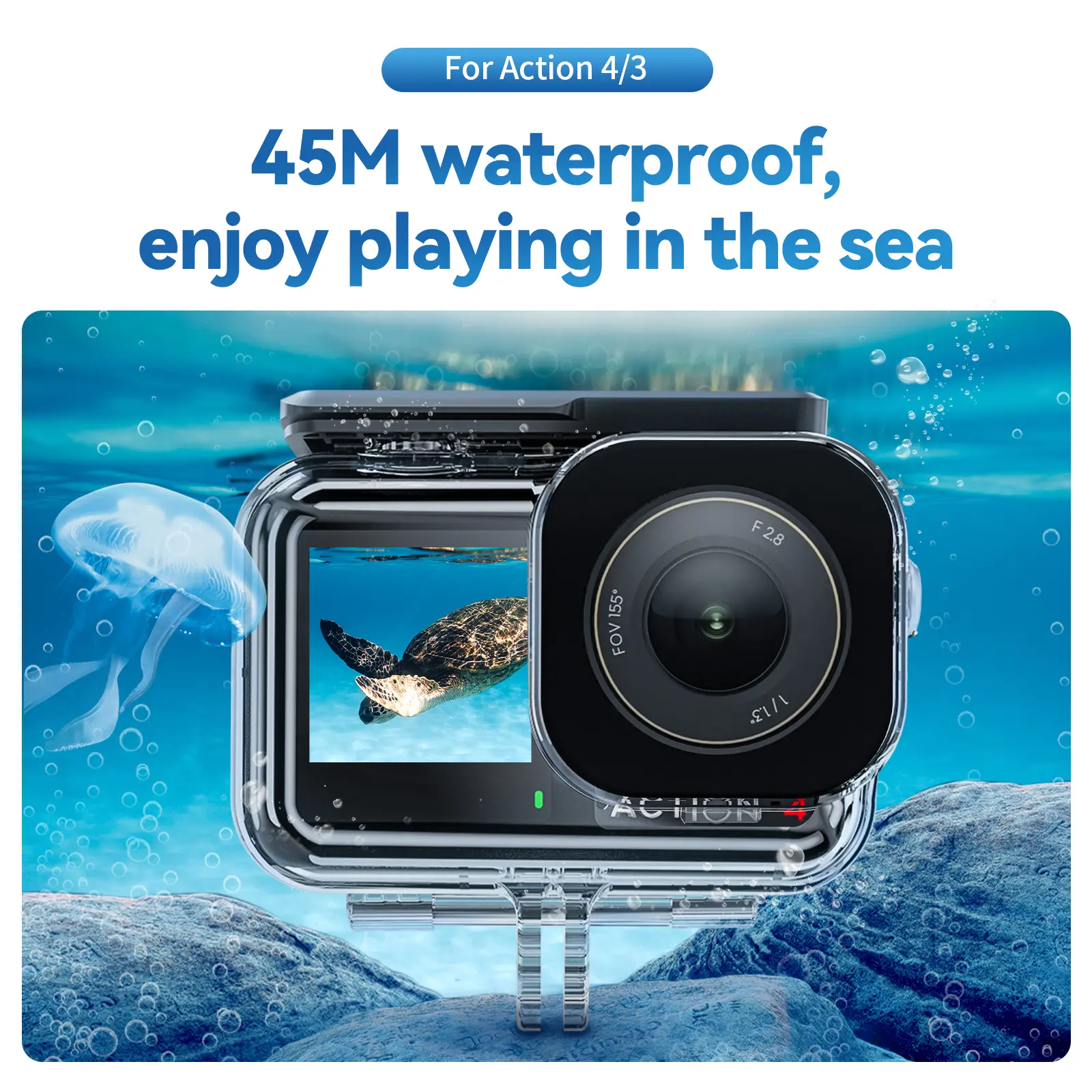 【Camera Not Included】TELESIN Waterproof Dive Case for DJI Osmo Action 5 Pro/5/4/3 Akaso– Underwater Housing, Scuba Snorkeling Case with Bracket Screw, Supports 45M/148FT Diving – Perfect for Underwater Photography, Marine Sports, Water Sports