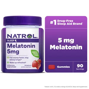 Natrol Melatonin Gummies, Sleep Support for Adults, Strawberry Flavor, 5mg, 90 Count, 100% Drug-Free - Edible Healthcare Optimum Supplement Dietary Gummy Fitness