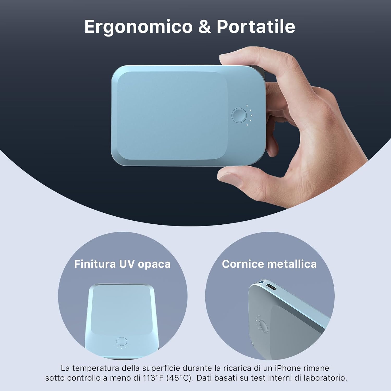 NOBIS Power Bank Slim da 5000mAh con Cavo Integrato: Caricatore Portatile con Aggancio Magnetico, Ricarica Rapida 22,5W e USB-C In/Out, per Smartphone e Dispositivi Android