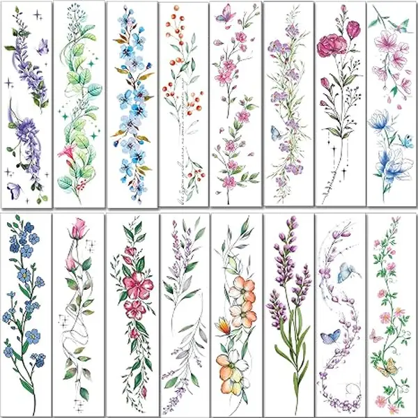 100 Sheets Realistic Temporary Tattoos, 240+ Pcs Multicolor Modern Floral & Inspirational Words Tattoos, Waterproof