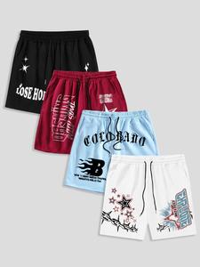 men's letter & graphic print shorts, casual comfy breathable pocket drawstring waist shorts for daily wear, men's bottoms for summer