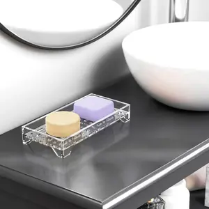 Acrylic Bathroom Storage Tray, Water-Draining Soap Holder, Suitable for Bathroom Shelf, Durable and Easy to Clean, Perfect Organizer
