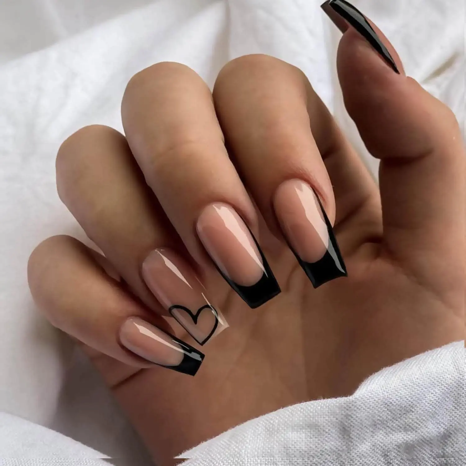 Fake Nails Coffin False Nails Acrylic Full Cover Black Stick on Nails for Women and Girls 24PCS