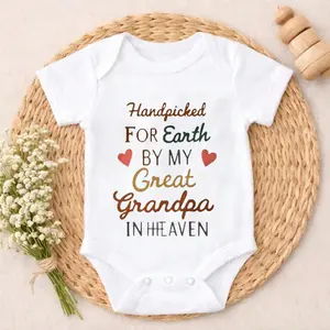 Premium Cotton Baby Bodysuit Handpicked For Earth By My Great Grandpa In Heaven Print 100% Pure Cotton Non-Irritating Snap Closure Breathable Perfect For Gifting & Everyday
