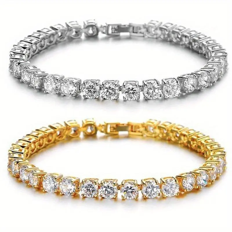 Unisex 2-Piece Bracelet Bundle - Gold-Toned & Silver-Toned Full Rhinestone Round Cut Bangles, Bling Effect Luxurious Sparkling Exquisite Bracelet, Costume Jewelry for Birthday Gifting