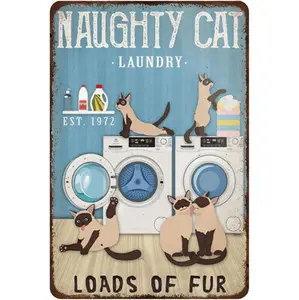 Charming Vintage Cat Metal Sign for Rustic Decor in Laundry Room and Bathroom Fun Wall Art Easy to Hang 12x8 Inches