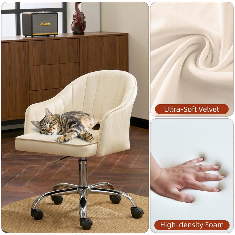 MOJAY Velvet Office Swivel Chair, Criss Cross Chair, Vanity Fabric Desk Pretty Fancy Gold Office Chairs for Girls, 360°Swivel Height Adjustable Reception Chair