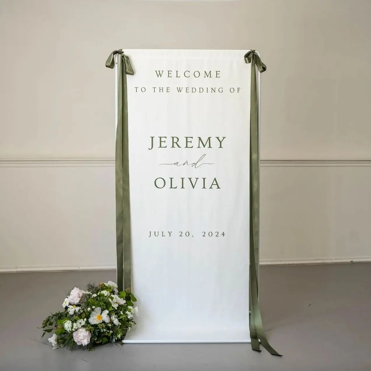 Fabric Wedding Welcome Sign, Modern Wedding Welcome Sign Fabric Microfiber Custom Wedding (No Silk Ribbon)