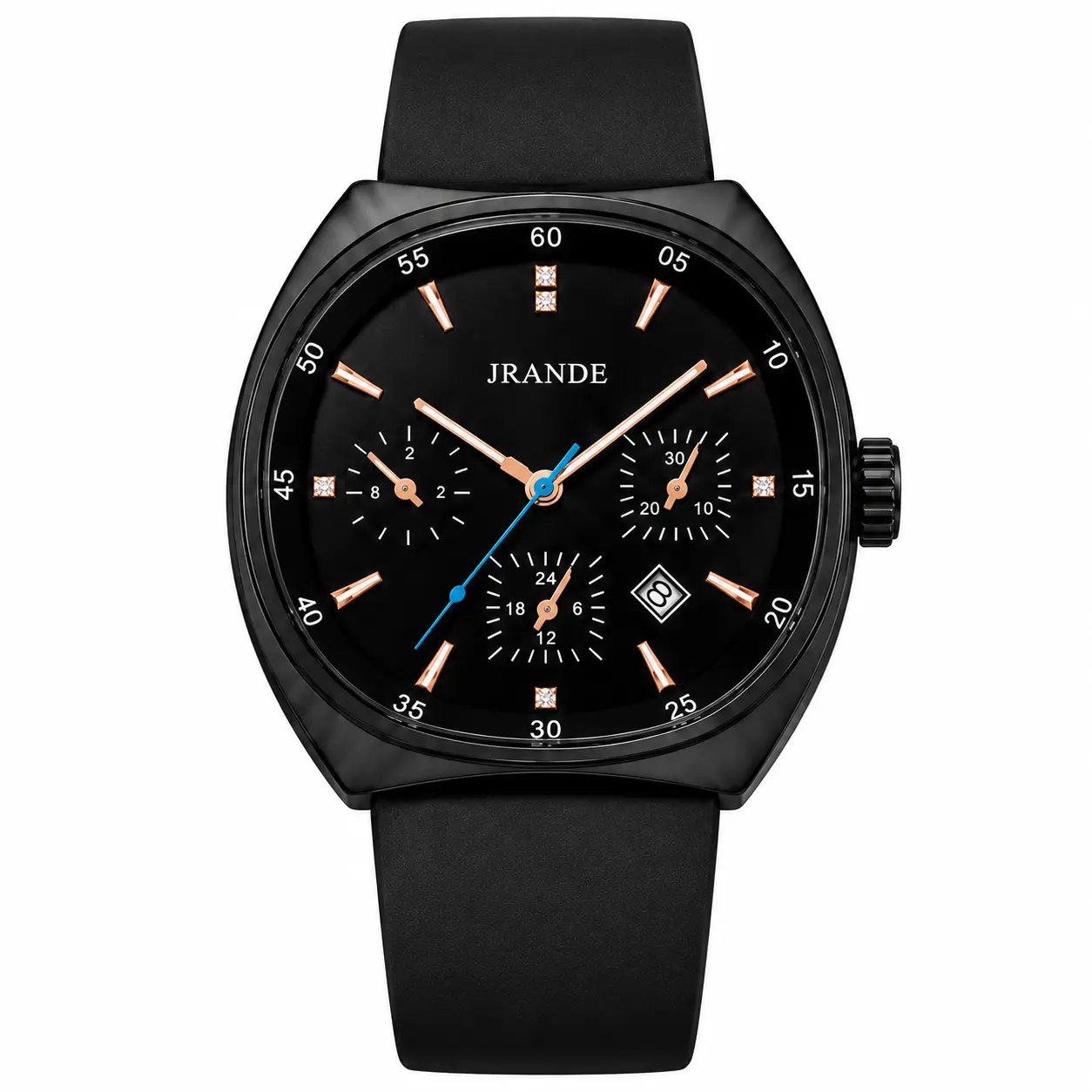 JRANDE Unisex Casual Quartz Watch - 42mm Minimalist Rounded Square Luminescent Face, Luminous Markers, Silicone Strap, Water-Resistant, Comfortable Fit for Everyday Sports Wear